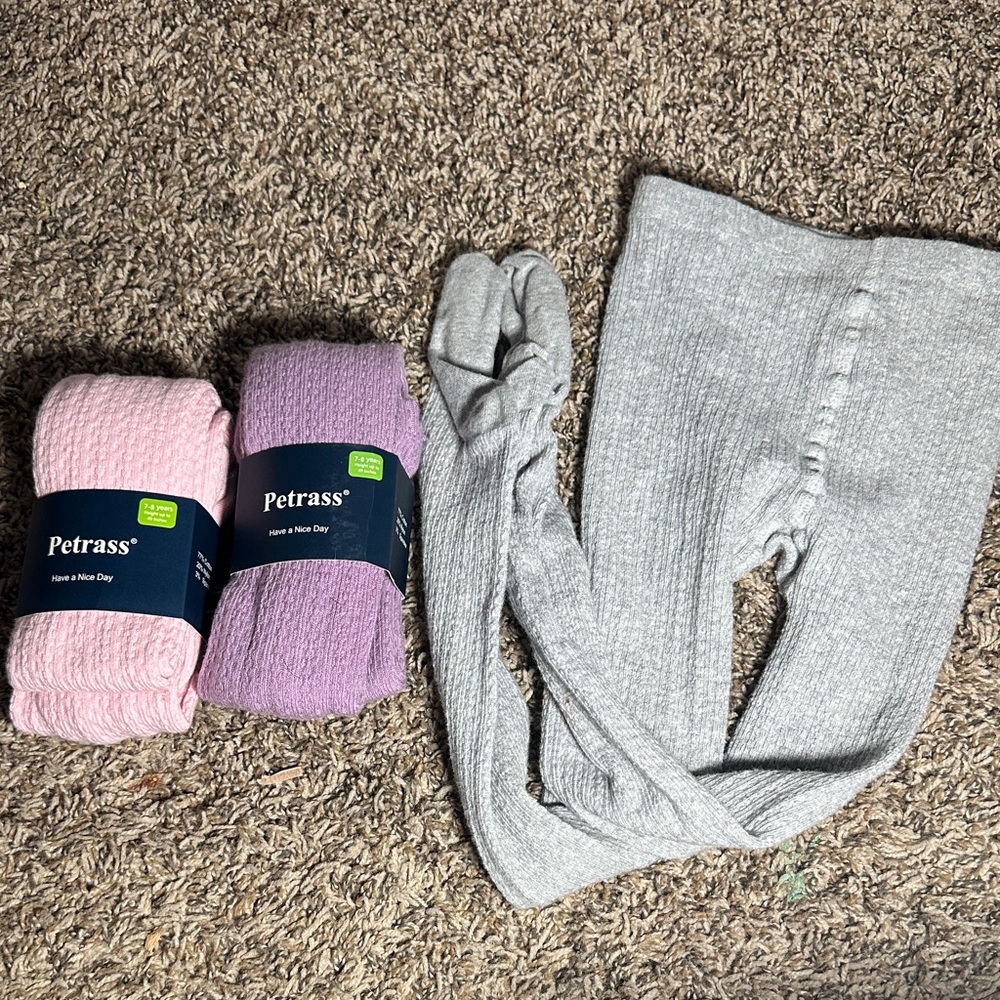 Kids Ribbed Tights Set - Pink, Purple, and Gray
